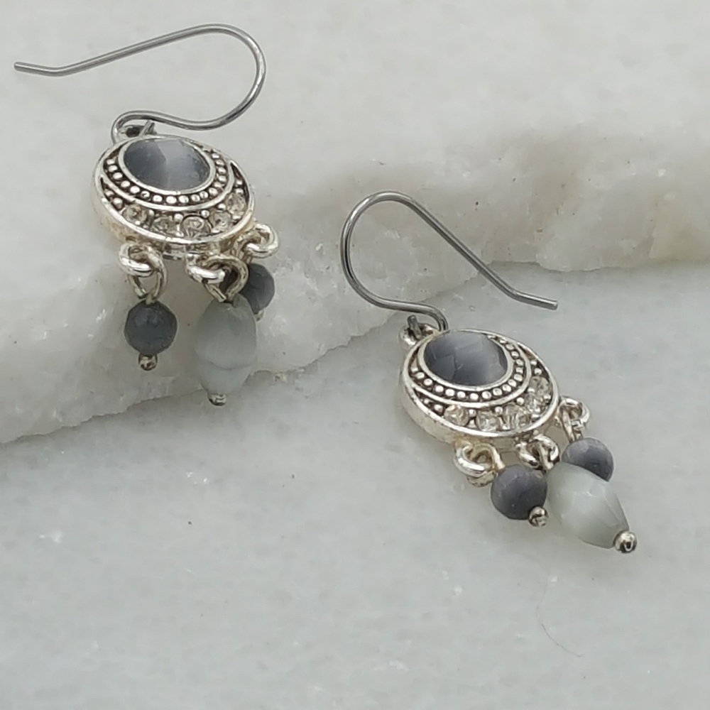 Monet Earrings Small Grey & Silver Chandelier Earrings
